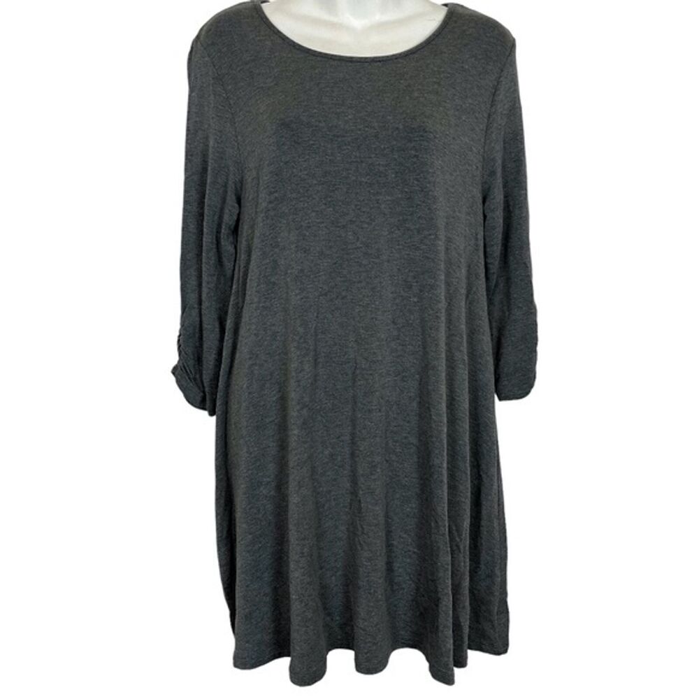 Garnet Hill Gray Jersey Knit Oversized Loose Top Casual Longline Lagenlook M
